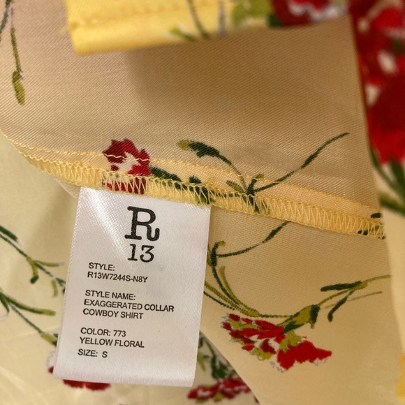 R13 Exaggerated Collar Cowboy Shirt -Yellow Floral - Picture 6 of 9